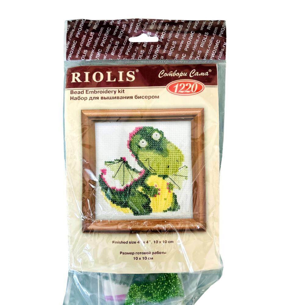 Riolos Dino Dragon Bead Embroidery Kit 4" x 4" Square Crafts Dinosaur NIP